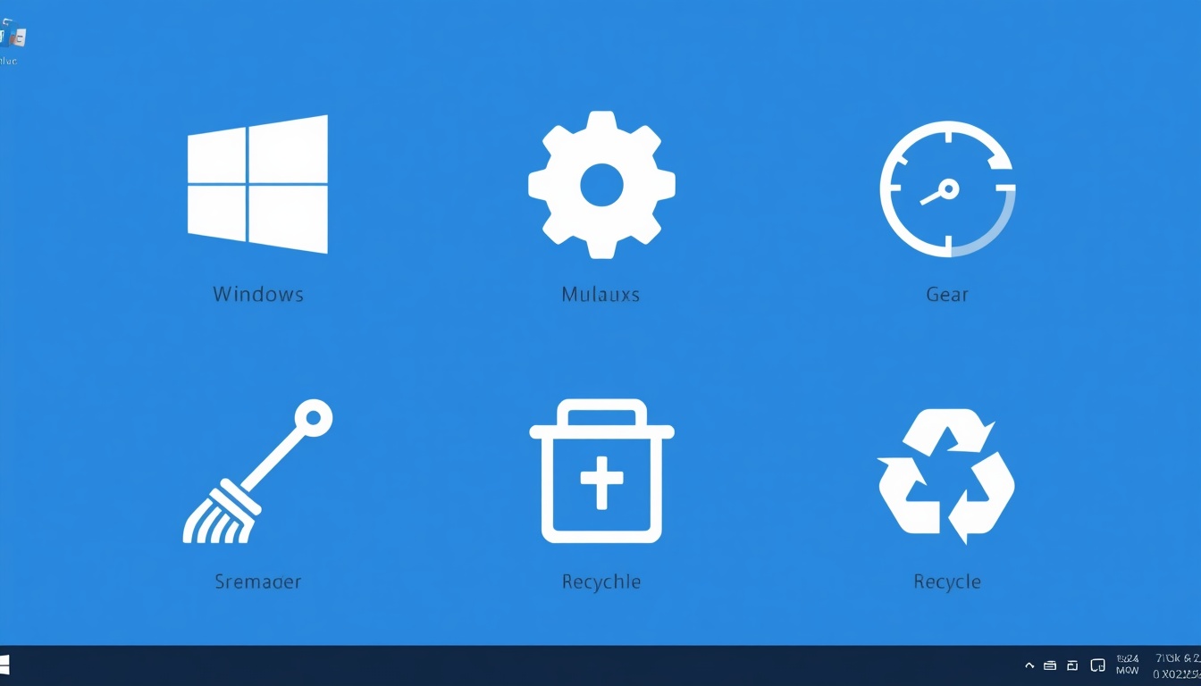 Flat_illustration_of_a_Windows_desktop_with_cleaning_icons_-_broom_gear_speedo