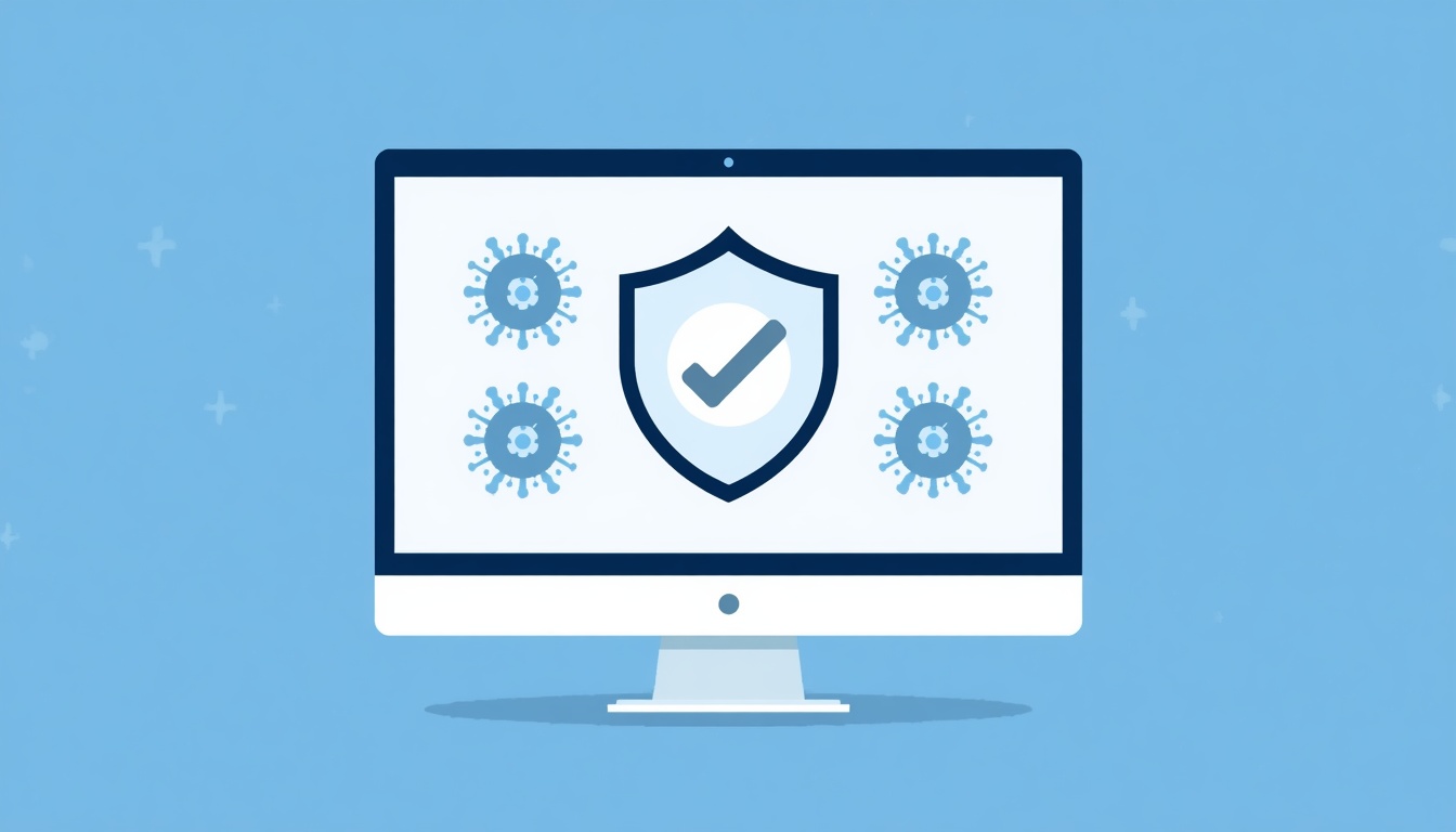 Flat_illustration_of_a_computer_screen_with_shield_and_checkmark_virus_icons_bei