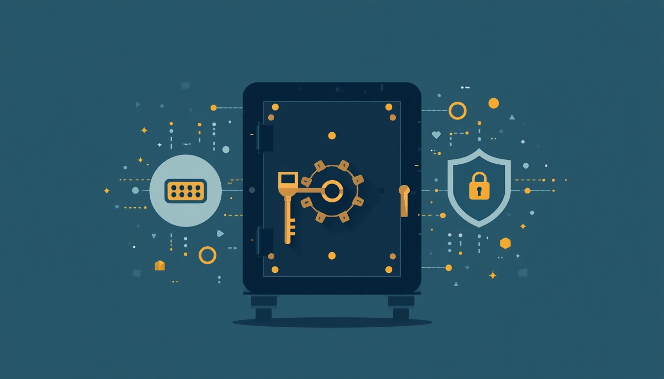 Flat_illustration_of_a_vault_with_key_password_dots_and_lock_shield_icons_in_dar