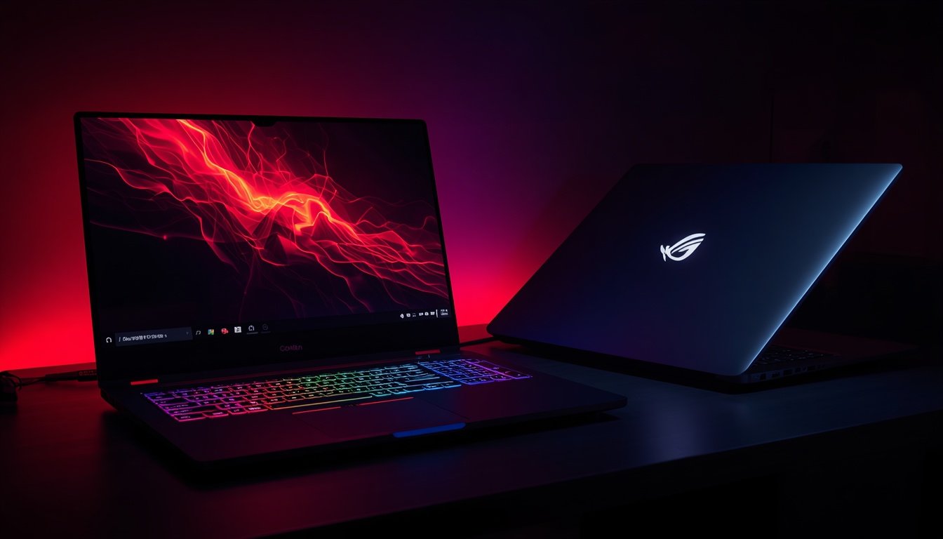 Gaming_laptop_with_RGB_keyboard_glowing_next_to_slim_ultrabook_on_dark_desk_dram