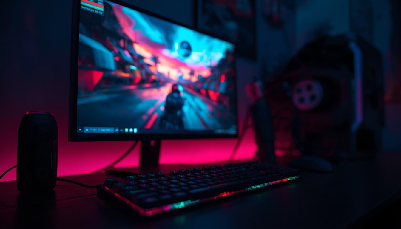 Gaming_monitor_on_desk_showing_colorful_game_scene_RGB_keyboard_and_mouse_in