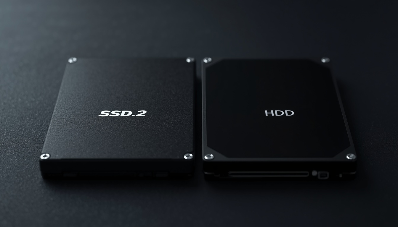 SSD_M.2_drive_and_HDD_hard_disk_side_by_side_on_dark_surface_macro_photo_studio