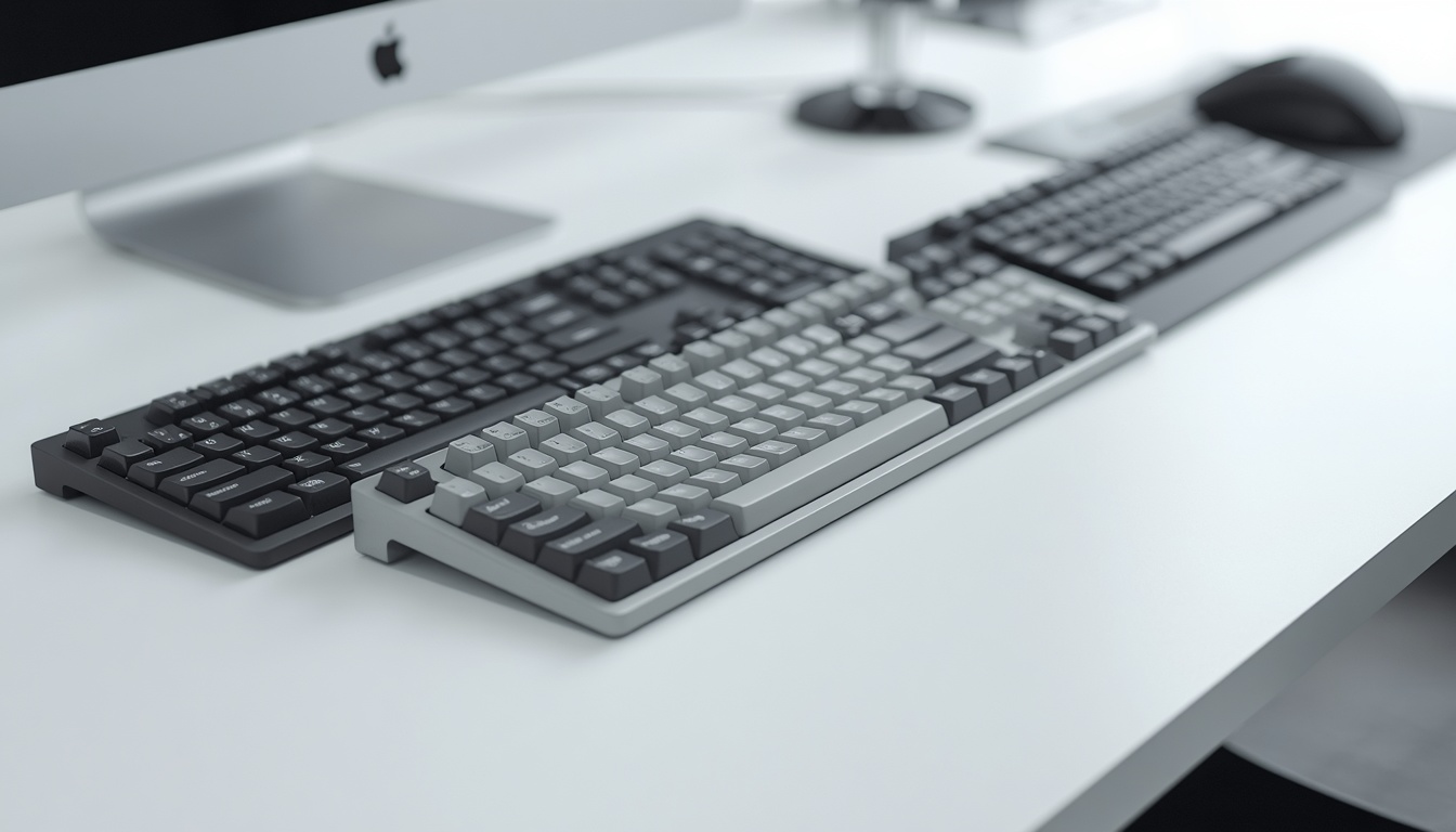 Three_keyboards_in_row_thin_office_membrane_keyboard_low-profile_scissor_switch