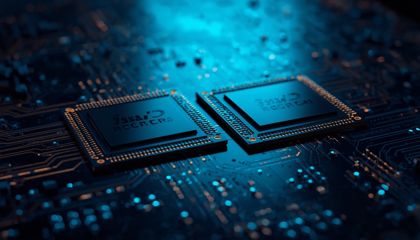 Two_mobile_processor_chips_on_dark_reflective_surface_dramatic_macro_photography