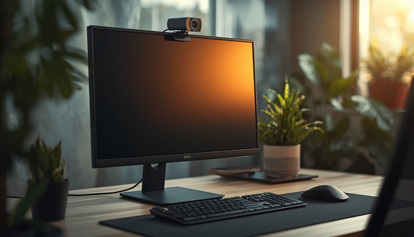 Webcam_mounted_on_top_of_monitor_in_home_office_setup_clean_desk_with_keyboard